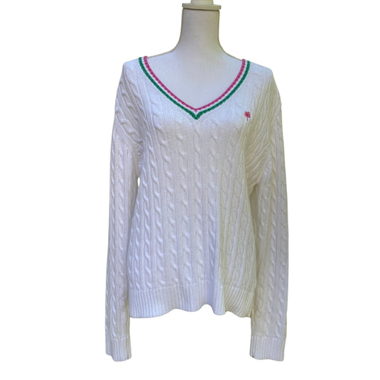 V-Neck White Sweater (XL)