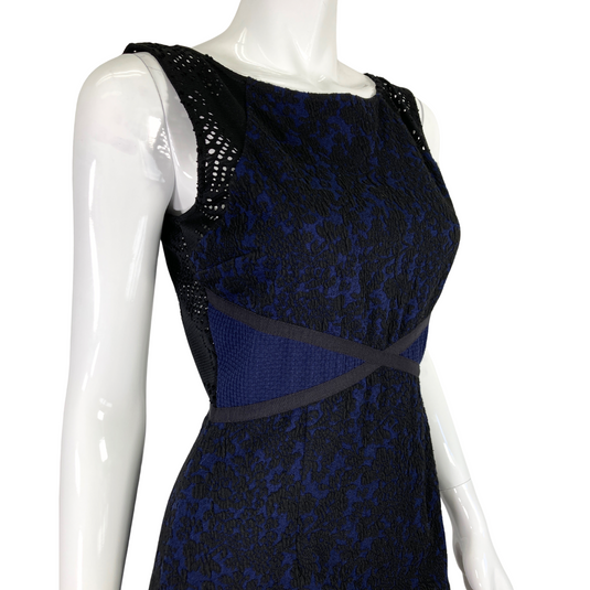 Moulinette Soeurs Sapphire Lace Dress by Anthropologie close up of the lace fabric and design
