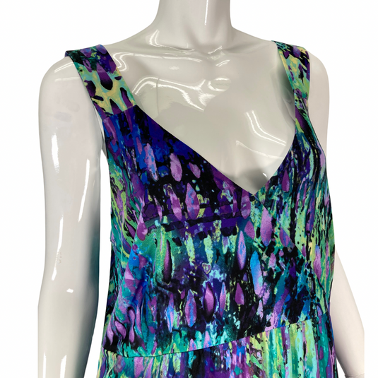 Iolani Vibrant Colorful Abstract Dress on mannequin bust view