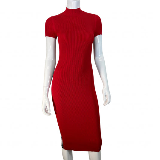 Front view Michael Kors Red Ribbed Bodycon Dress