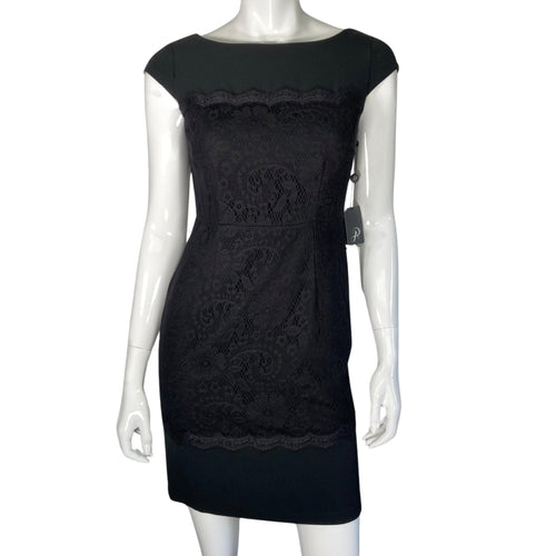 Black Scalloped Lace Combo Sheath Dress (S)