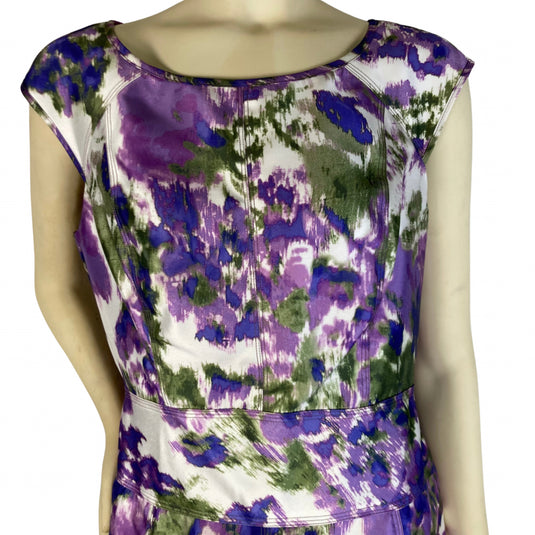 Maggy London Purple Green and White Print Dress