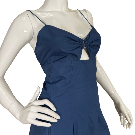 donated elegant Banana Republic Royal Blue Midi Dress features a flattering sweetheart neckline with a delicate bow-tie detail and a small cut-out at the center