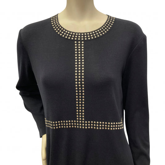 Misook Gold Studded Long Sleeve Dress on mannequin detail view