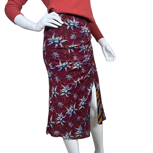 A must have donated Diane Von Furstenberg Zebra Brown Reversible Tiger Stripe and Burgundy Floral Midi Pencil Skirt