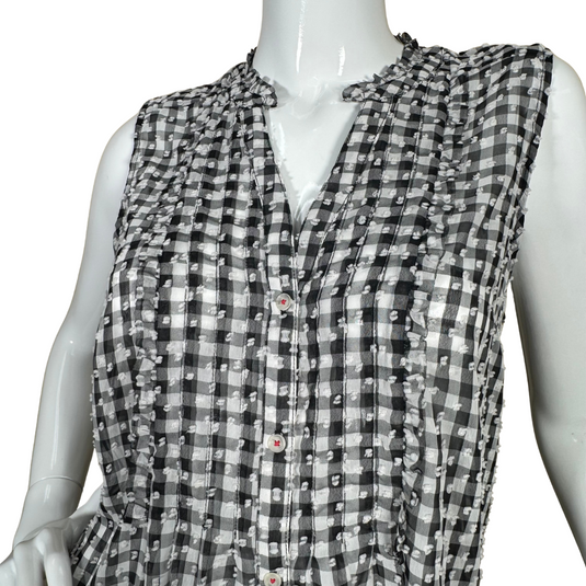 Maeve by Anthropologie Sheer Checkered Black and White Blouse features a black-and-white checkered pattern