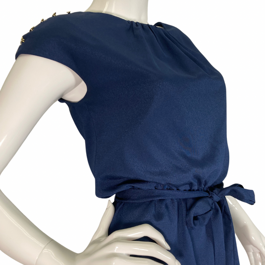 Guess Los Angeles Navy Blue Dress with Self-tie Belt dress exudes effortless elegance with its timeless design close-up design side view