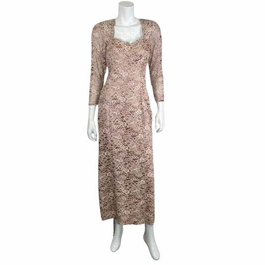 Elegant Vintage Rose Lace Dress full length front view