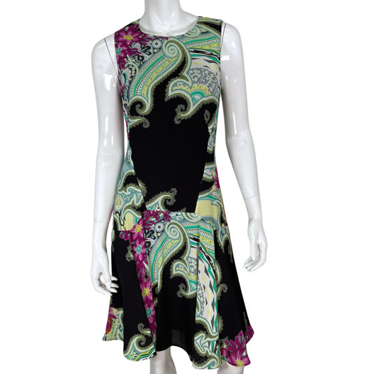 Etro Drop Waist Purple Flowers Dress on mannequin front view