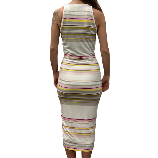 Ted Baker White Striped Midi Dress back view on model
