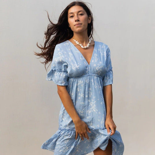 yireh ariana sky blue dress on model front view