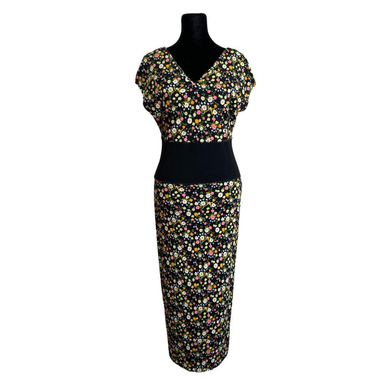 Tory Burch Black Floral Dress on mannequin front view
