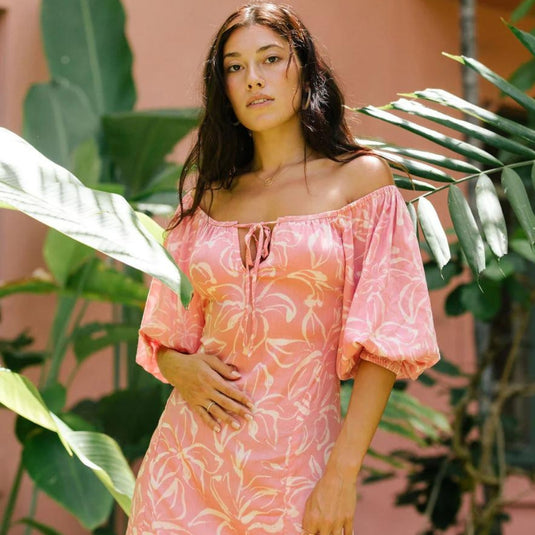 Model wearing the Yireh Lennox Dress in Petal front view