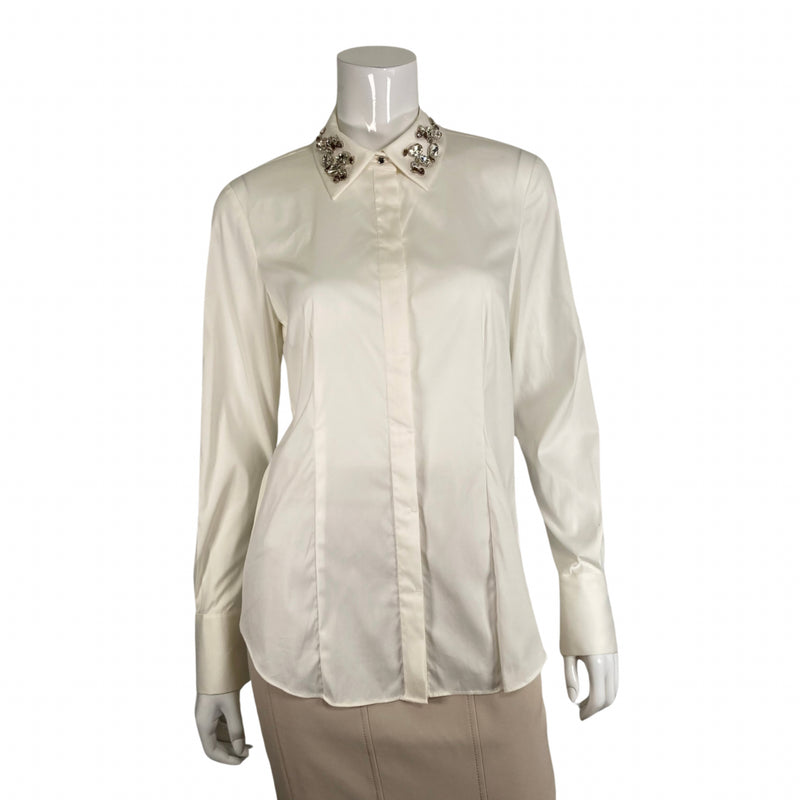 Load image into Gallery viewer, Per Se White Gem Button Up Shirt by YWCA O&#39;ahu
