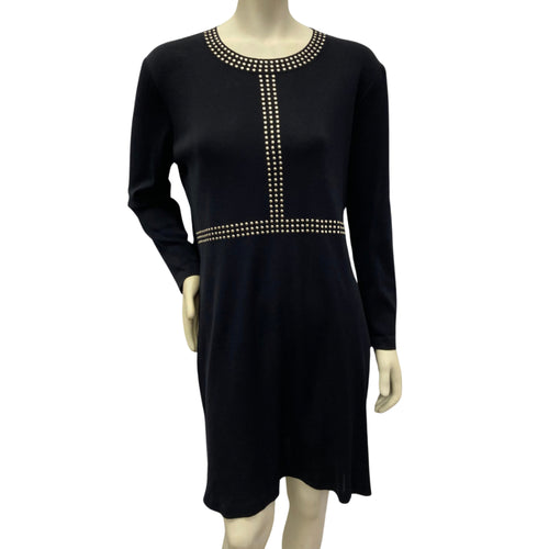 Misook Gold Studded Long Sleeve Dress on mannequin front view