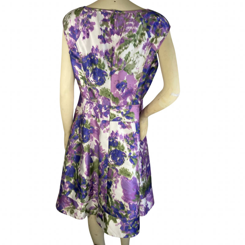 Load image into Gallery viewer, Maggy London Purple Green and White Print Dress
