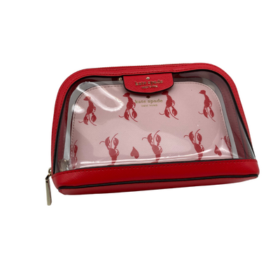 Kate Spade Dual Clear and Lobster Make-Up Bag Set featuring a bold red trim and a lobster-themed inner pouch