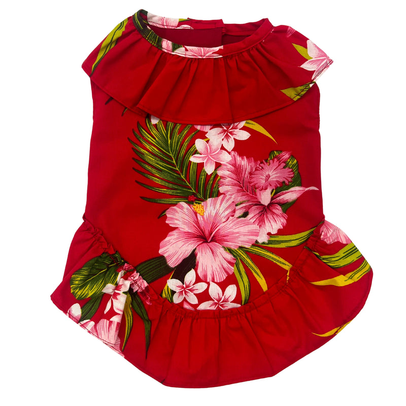 Load image into Gallery viewer, The Island Pooch Muumuu Dress for Pets full view red hibiscus
