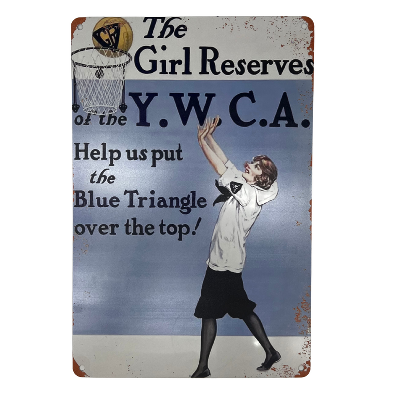 Load image into Gallery viewer, The Girl Reserves of the YWCA: YWCA Vintage-Inspired Recruitment Aluminum Wall Art Plaque
