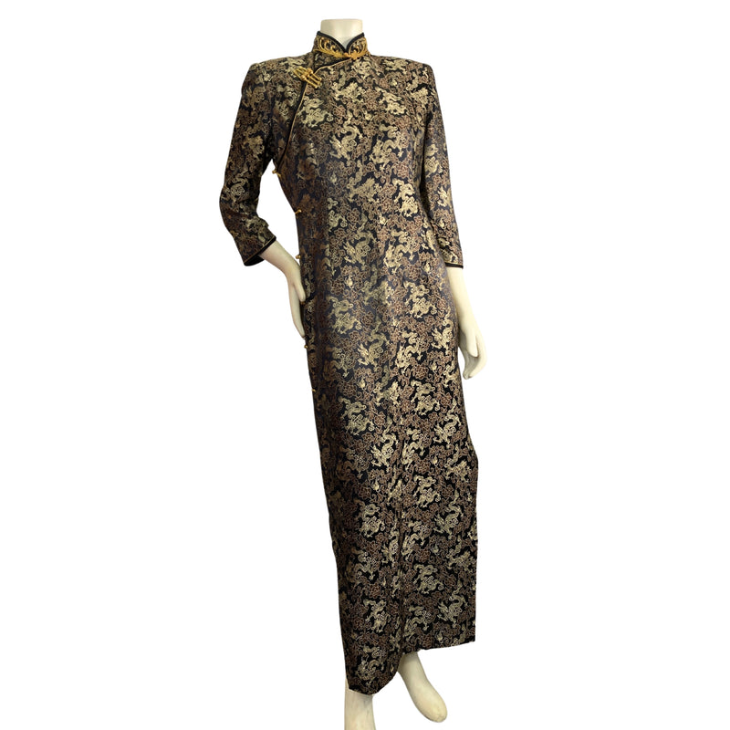 Load image into Gallery viewer, Vintage Gold Dragon Cheongsam on mannequin front view
