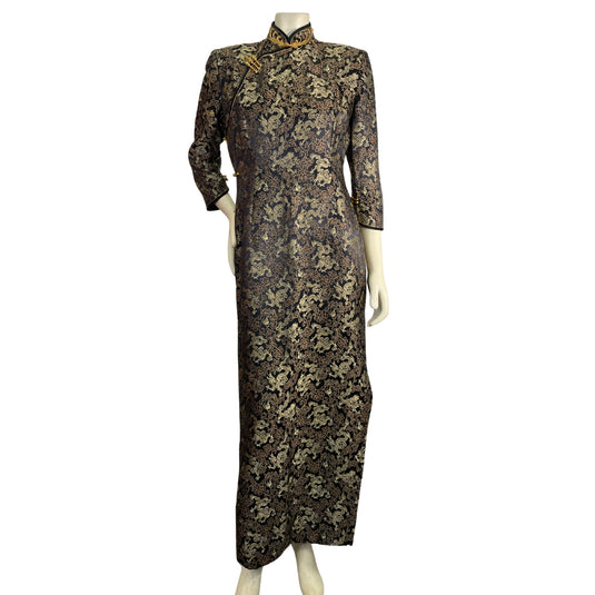 Vintage Gold Dragon Cheongsam on mannequin front view