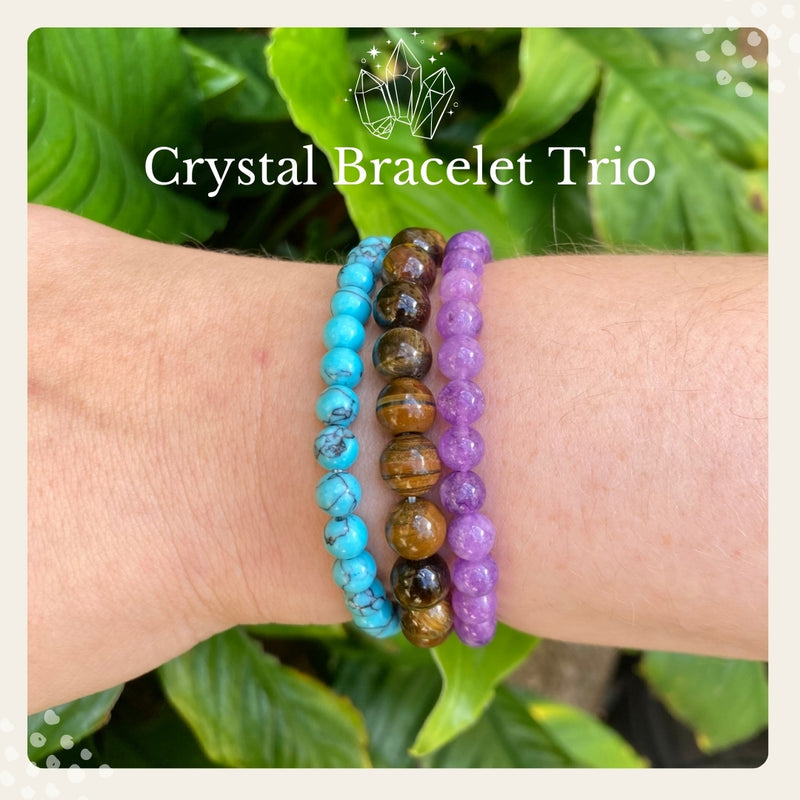 Load image into Gallery viewer, crystal bracelets, amethyst, turquoise, tigers eye bracelets, healing crystals, empowered bracelets, hawaii company small business, local small business crystal bracelets for a cause
