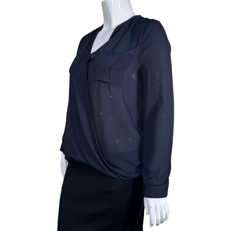 Load image into Gallery viewer, Maeve Sheer Black - Navy Blue Blouse
