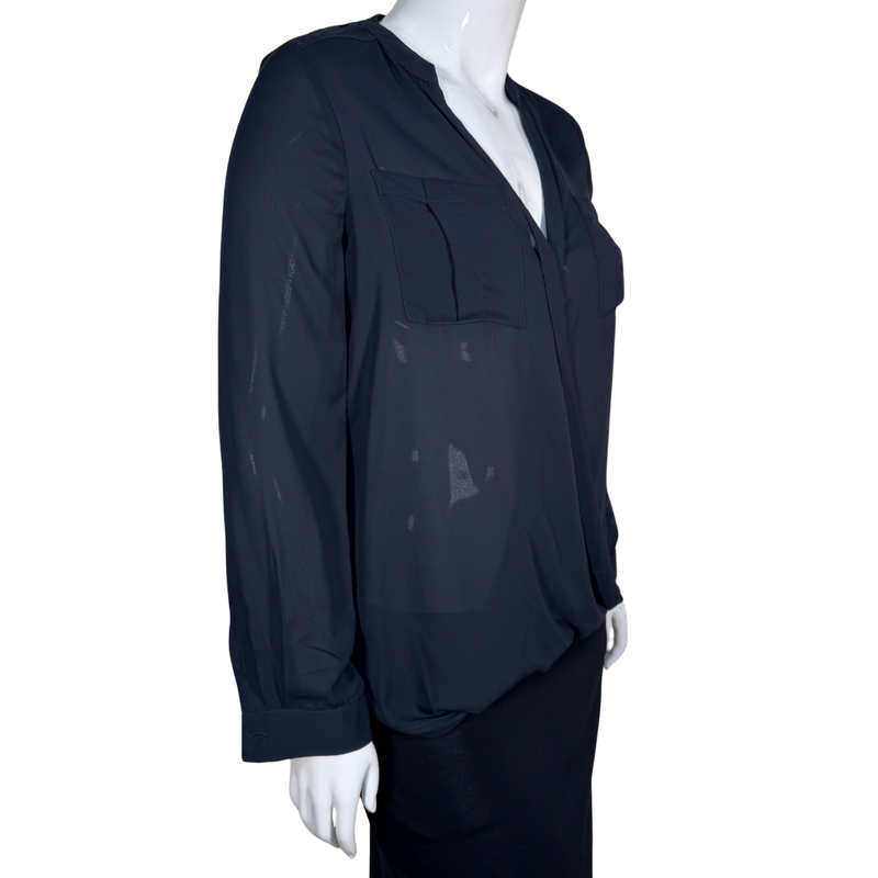 Load image into Gallery viewer, Maeve Sheer Black - Navy Blue Blouse
