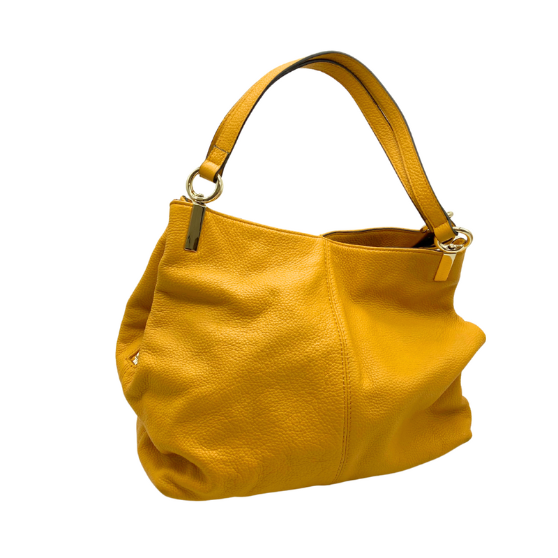 Load image into Gallery viewer,  Vince Camuto Yellow Leather Hobo Bag is featuring a soft, pebbled leather texture and a relaxed, slouchy silhouette. 
