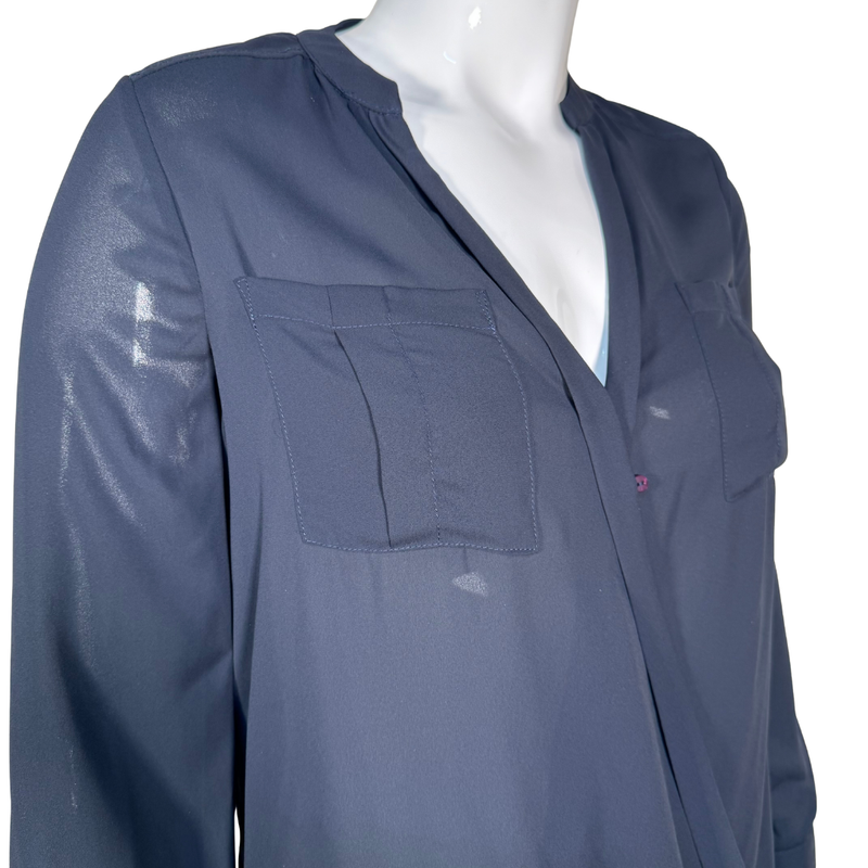 Load image into Gallery viewer, Maeve Sheer Black - Navy Blue Blouse
