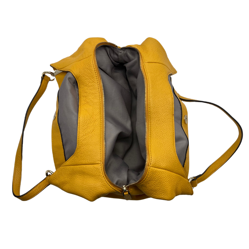 Load image into Gallery viewer, Vince Camuto Yellow Leather Hobo Bag is featuring a soft, pebbled leather texture and a relaxed, slouchy silhouette - top view
