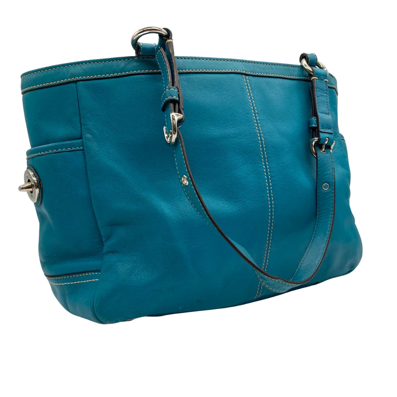 Load image into Gallery viewer, Coach Turquoise Handbag full back view
