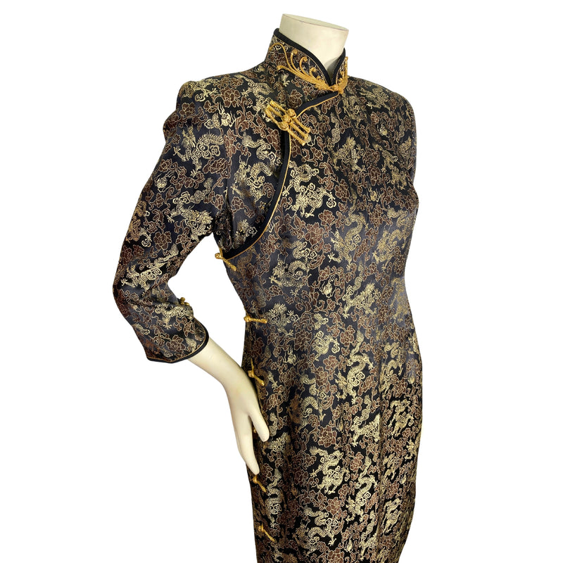 Load image into Gallery viewer, Vintage Gold Dragon Cheongsam on mannequin top view
