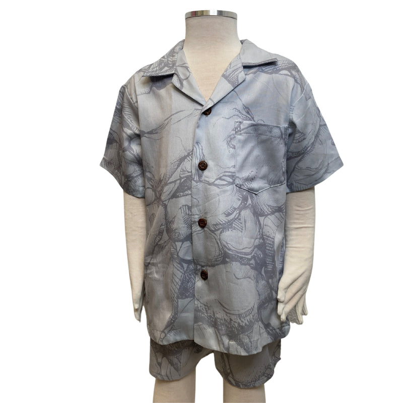 Load image into Gallery viewer, Gray Pohaku Aloha Shirt &amp; Shorties
