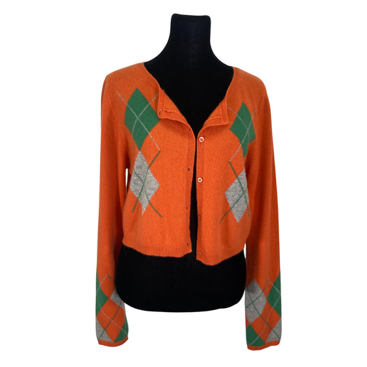 Orange Cropped Argyle Sweater (L)