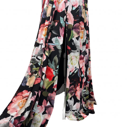 Cache Floor Length Floral Gown on mannequin slit view