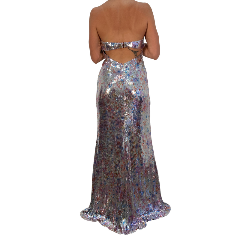 Load image into Gallery viewer, Faviana Couture Sequin Gown opened back, back view
