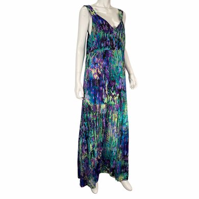 Iolani Vibrant Colorful Abstract Dress on mannequin front view