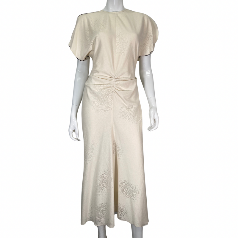 Load image into Gallery viewer, Victoria Backham Elegant Cream-Colored Dress on mannequin front view
