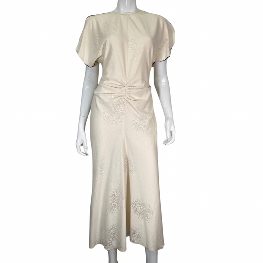 Victoria Backham Elegant Cream-Colored Dress on mannequin front view