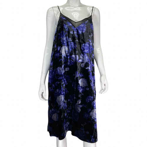 Lucky Brand Velvet Blue Floral Dress on mannequin front view