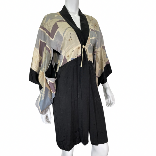 Black Silk Kimono on mannequin front view