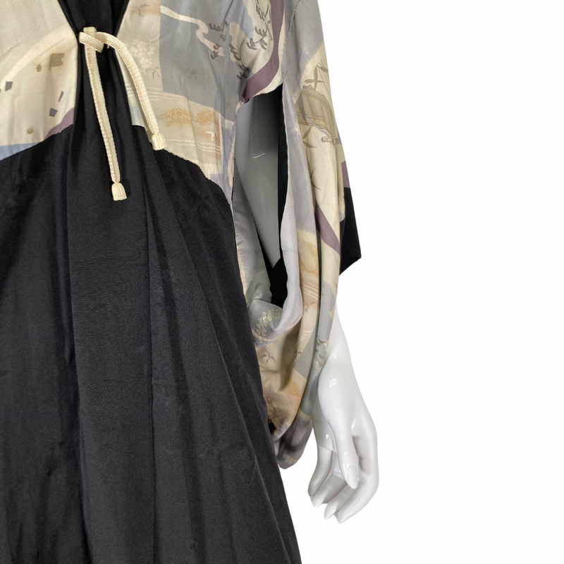 Load image into Gallery viewer, Black Silk Kimono on mannequin up close view
