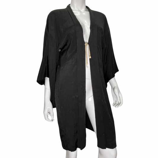 Black Silk Kimono on mannequin front view