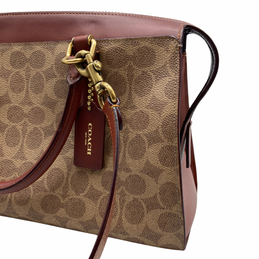 Coach Monogram Brown Leather Handbag close up