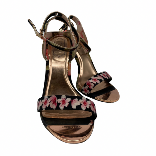 Ted Baker Floral-Print Heels with Metallic Gold Detailing