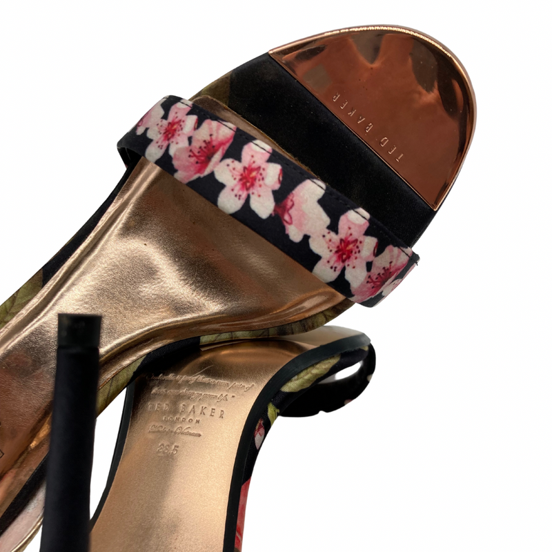 Load image into Gallery viewer, Ted Baker Floral-Print Heels with Metallic Gold Detailing
