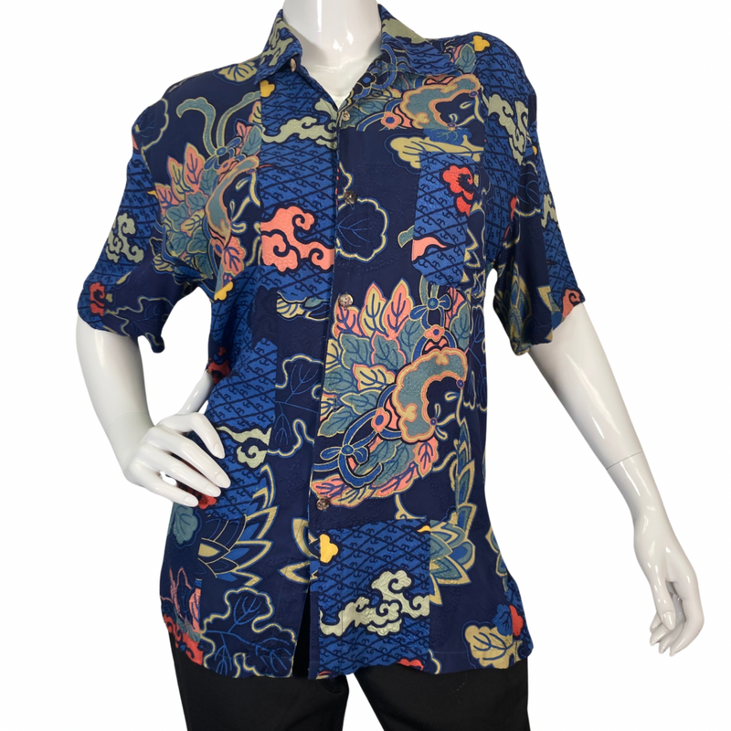 Load image into Gallery viewer, Vibrant and artistic Deep Navy Blue Abstract Blouse by Citron - front view
