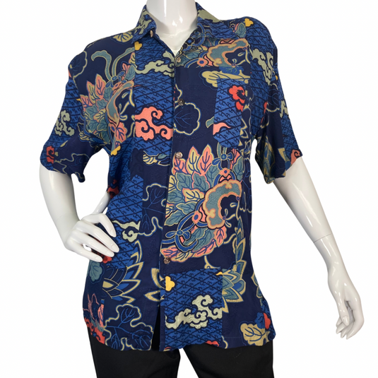 Vibrant and artistic Deep Navy Blue Abstract Blouse by Citron - front view