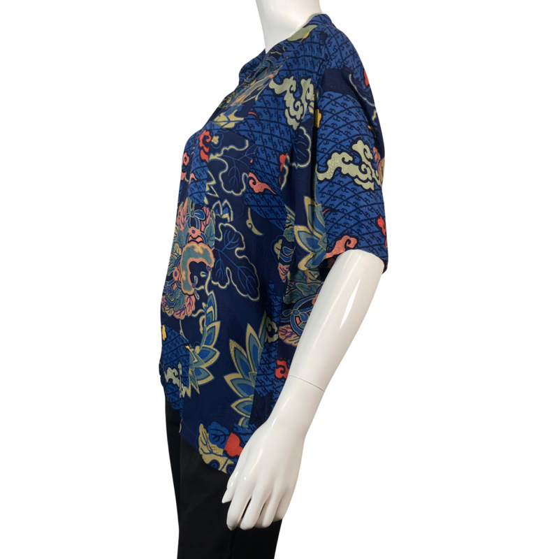 Load image into Gallery viewer, Vibrant and artistic Deep Navy Blue Abstract Blouse by Citron - side view
